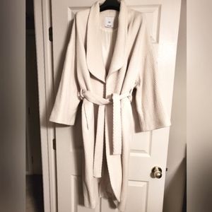 MANGO Ivory Chevron Textured Belted wrap coat ivory Size Medium Oversized